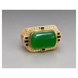 Gold Tone Ring with Jade Center Size 8