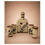 Mexican Pottery Stoneware Decanter Set With Cups