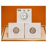 Three Silver U.S. Coins: 1959-D, 1964, 1951