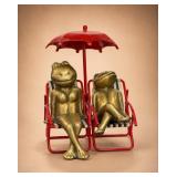 Brass Frog Couple Sculpture with Umbrella