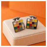 Sterling Silver Multicolor Mosaic Cufflinks