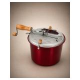 Red Metal Hand-Crank Popcorn Popper