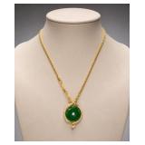 Gold Tone Necklace with Jade Pendant, 16in Chain