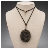 Carved Jade Pendant on Cord Necklace