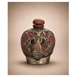 Chinese Red Stone and Silver Snuff Bottle