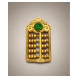 Gold Tone Abacus Pendant with Jade Cabochon