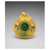 Gold Tone Pendant with Jadeite and Enamel Detail