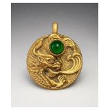 Gold Pendant with Jade Inlay and Dragon Motif