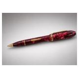 Red Marbled Fountain Pen with Gold-Tone Trim