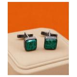 .950 Sterling Silver and Green Stone Cufflinks
