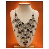 Indian Belly Dancer Necklace w Red Cabochon Stones