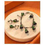 Sterling Silver Green Enamel Jewelry Set