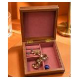 Wooden Jewelry Box with Assorted Jewelry