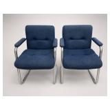 Chromcraft Blue Fabric Armchairs