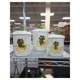Three Frog Motif Ceramic Canisters