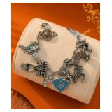 Sterling Silver Charm Bracelet w Multiple Charms