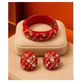 1950s Red Bracelet and Clip Earrings