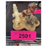 Marble Elephant Figurine Trio on Stone Base
