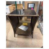 Wicker Outdoor Side Table with Glass Top, 20ï¿½