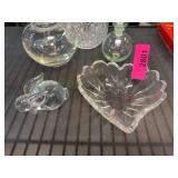 Clear Glass Bunny Figurine and Heart Dish