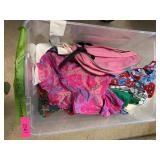 Bin of Mixed Kids Clothes and Bag