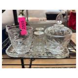 Pressed Glass Condiment Set With Tray