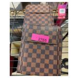 Checkered Pattern Brown Wallets Set