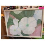 White Floral Painting Signed Szatkowski