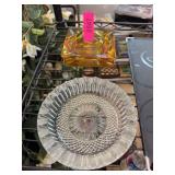 Glass Ashtray and Amber Square Dish Set