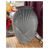 Gray Ceramic Ribbed Shell Motif Vase