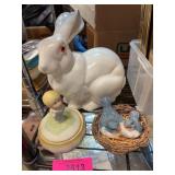 Porcelain Rabbit, Bird Nest, and Trinket Box