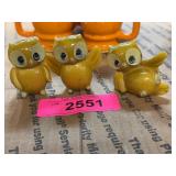 Three Yellow Plastic Owl Figurines