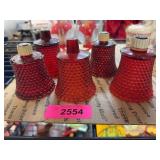 5 Red Hobnail Glass Salt Shakers