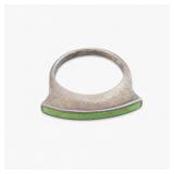 Sterling Silver Size 7 Ring with Green Inlay