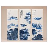 Three Blue and White Chinese Porcelain Tiles Large