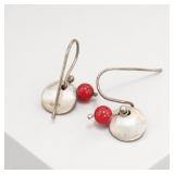 Sterling Silver Earrings with Red Beads