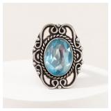 German Silver Ring with Blue Stone, Size 6