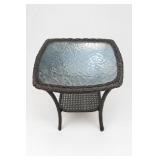 Wicker and Glass Square Side Table