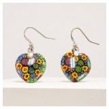 Sterling Silver Millefiori Heart Earrings