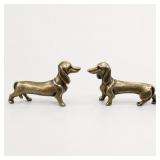 Brass Colored Metal Dachshund Dog Figurine Pair