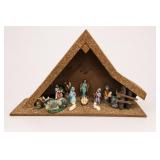 Italian Nativity Scene Set with Wooden Stable