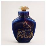 Cobalt Blue Glass Snuff Bottle With Gold Motf