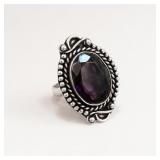 German Silver Ring with Purple Stone, Size 6
