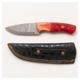 Damascus Steel Knife with Wood Handle and Sheath