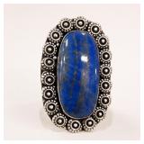German Silver and Lapis Ring, Size 9