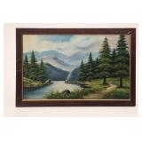 Framed Mountain Landscape Oil Painting