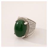 Silver Tone Jade Ring Size 8