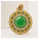 Jade Stone Pendant with White and Green Accents