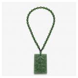 Green Beaded Necklace with Carved Chinese Plaque