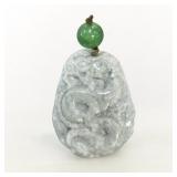 Carved Jade Dragon Pendant with Green Bead